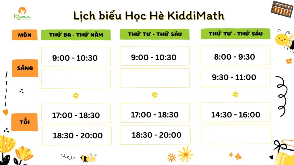Khóa Học Rèn Luyện Kỹ Năng Cho Trẻ Mùa Hè Tại Tân Bình | KiddiMath 5 Lịch học hè toán trí tuệ kiddimath