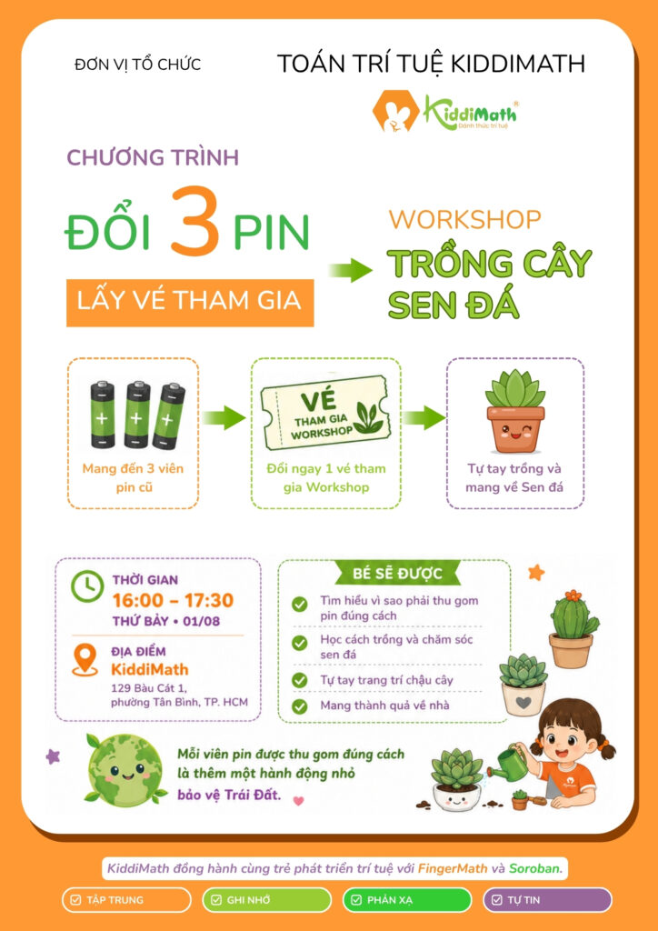Đổi pin cũ nhận sen đá tại chương trình Green KiddiMath Tân Bình