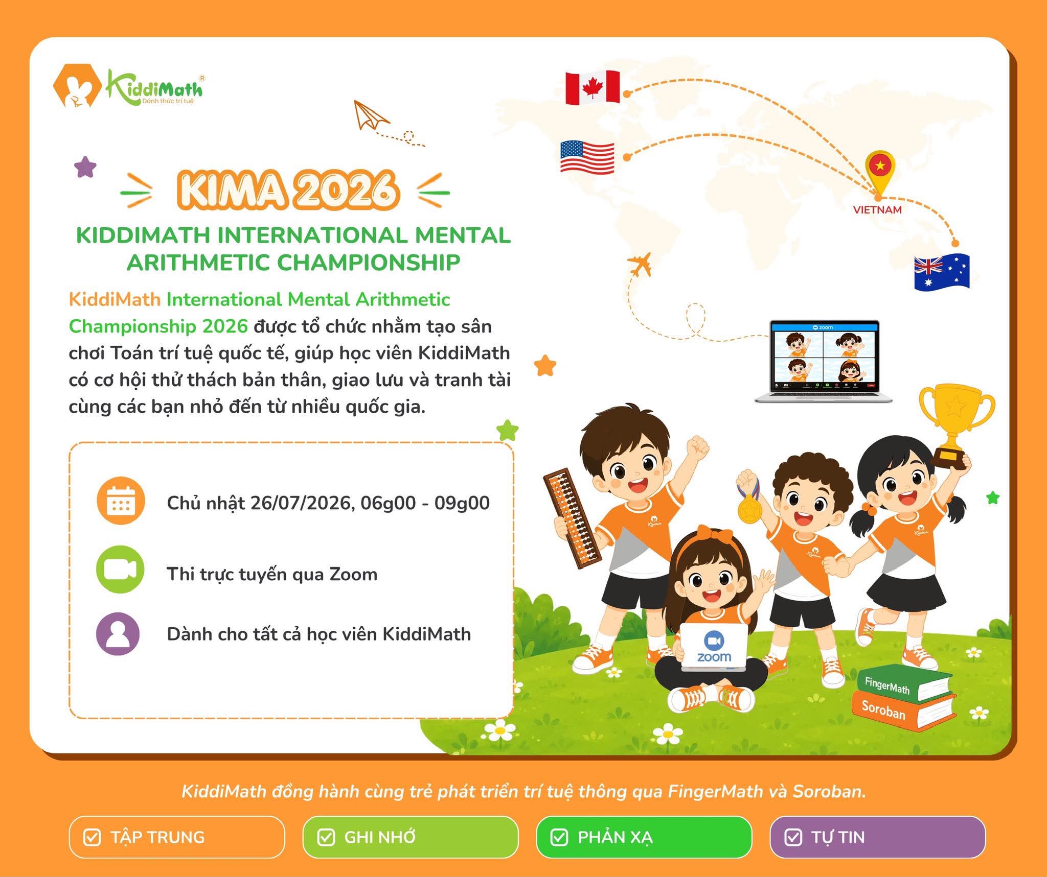uộc thi Toán Trí Tuệ Quốc Tế lần thứ 1 KIMA 2026 do KiddiMath tổ chức